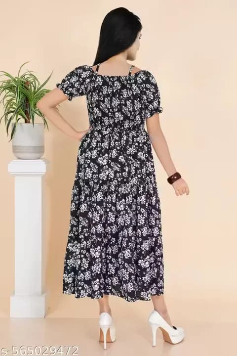 Women Fashion Floral Printed Fit and Flare Maxi Dresses Party Wear With Affordable Price