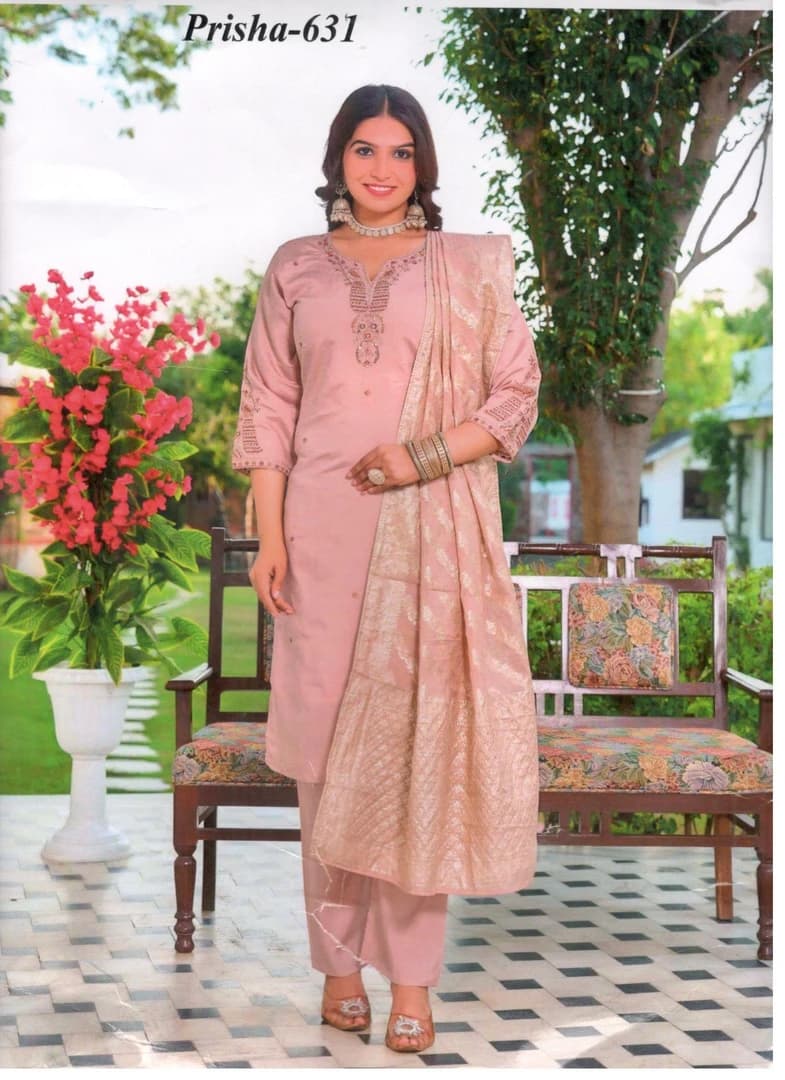 PEACH EMBROIDERED KURTI SETB #4350#
